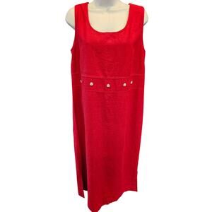 MHM size L (?) Red linen midi dress summer comfort button accent vintage EUC